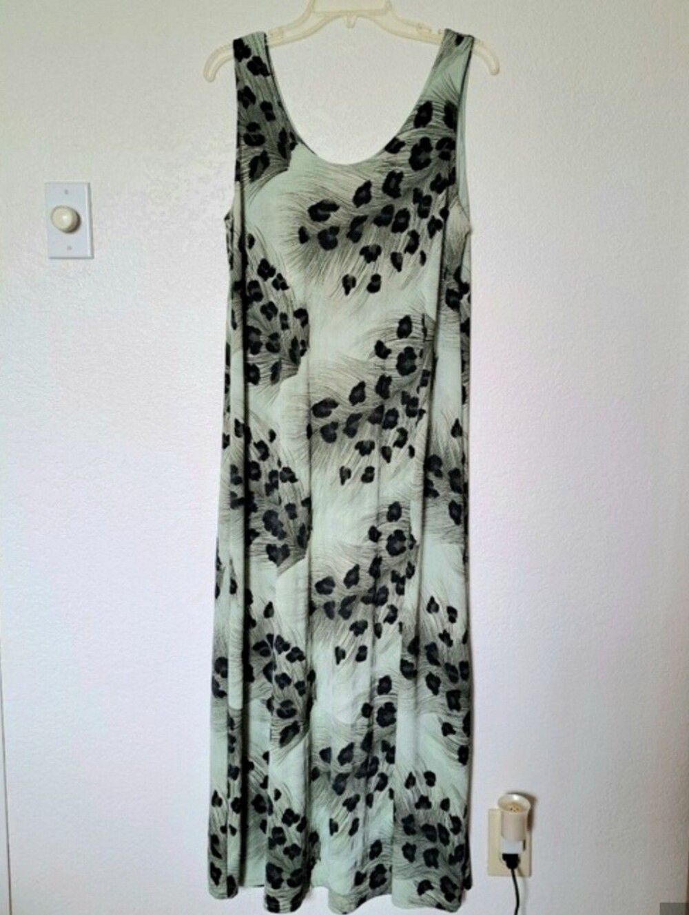 Sleeveless Maxi Dress Sage Green Tropical Print